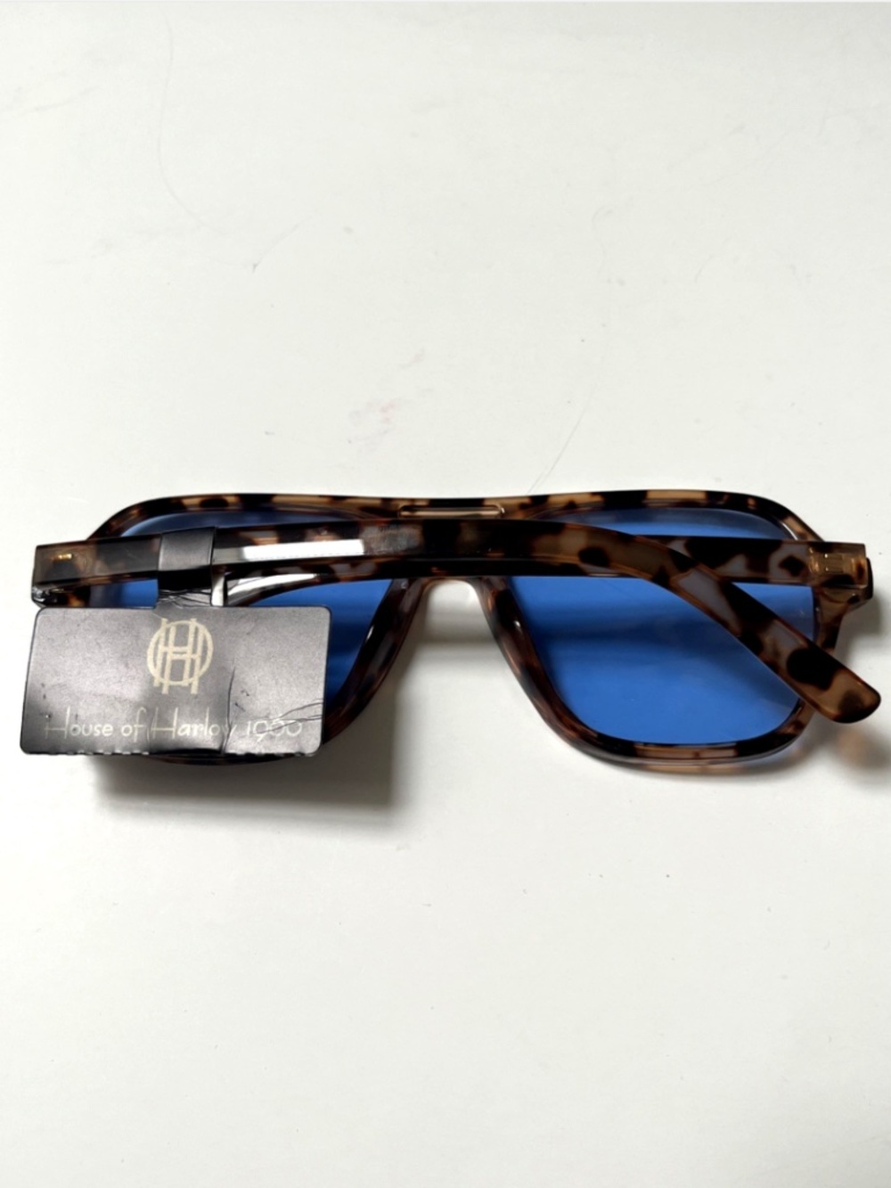 House of Harlow 1960 Aviator Sunglasses Double Bridge NWT Tortoise Shell Blue - Picture 5 of 6